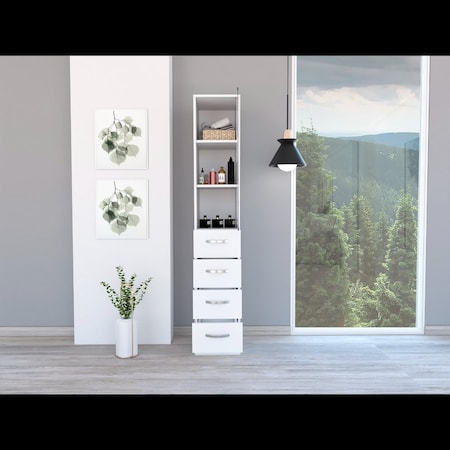 Tuhome Vanguard Linen Cabinet, Three Shelves, Four Drawers, White MLB6479